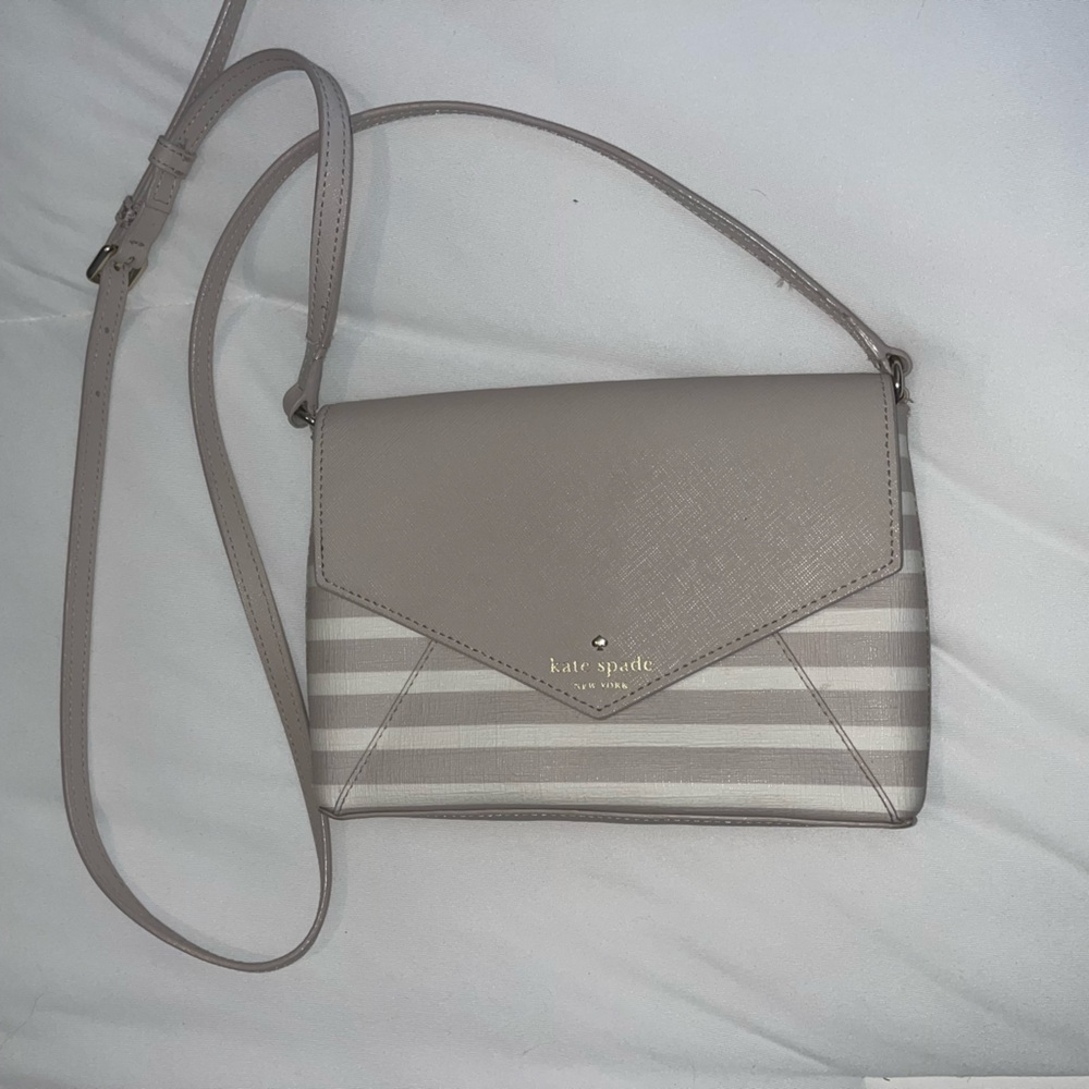 kate spade Neutral Taupe Striped Crossbody Purse
